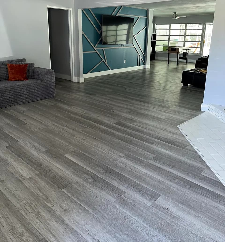 Open living room left spotless after a full cleaning